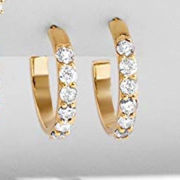 :: Delicate Pavé Hoops [GOLD] Rhinestone Huggies Hoops - Picture 5 of 5